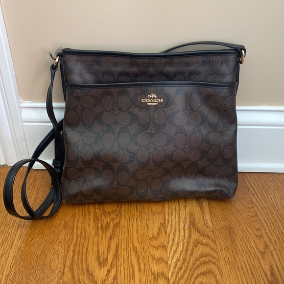 Coach Handbags - Coach File Zip Crossbody Bag in Signature Canvas Brown Black
